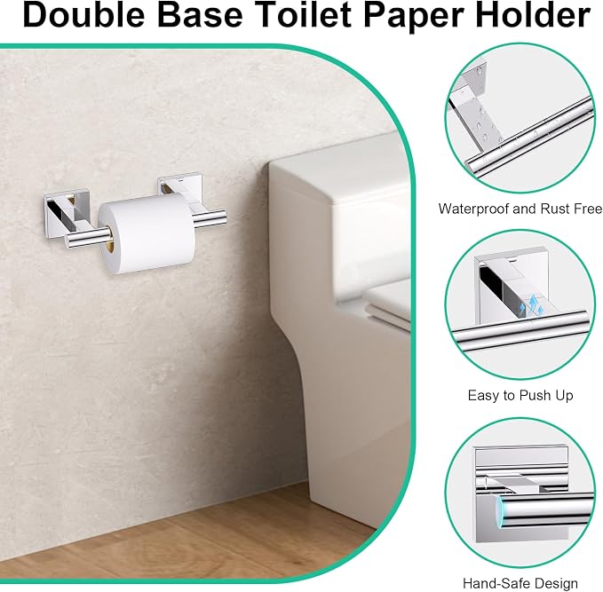 10 Pieces Polished Chrome Towel Bar Set, Double Dase Toilet Paper Holder - Image 4