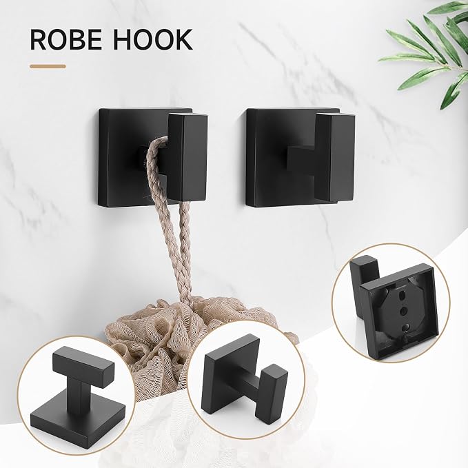 TQKAG 7-Pieces Matte Black Bathroom Hardware Accessories Set 23.6" SUS304 - Image 5