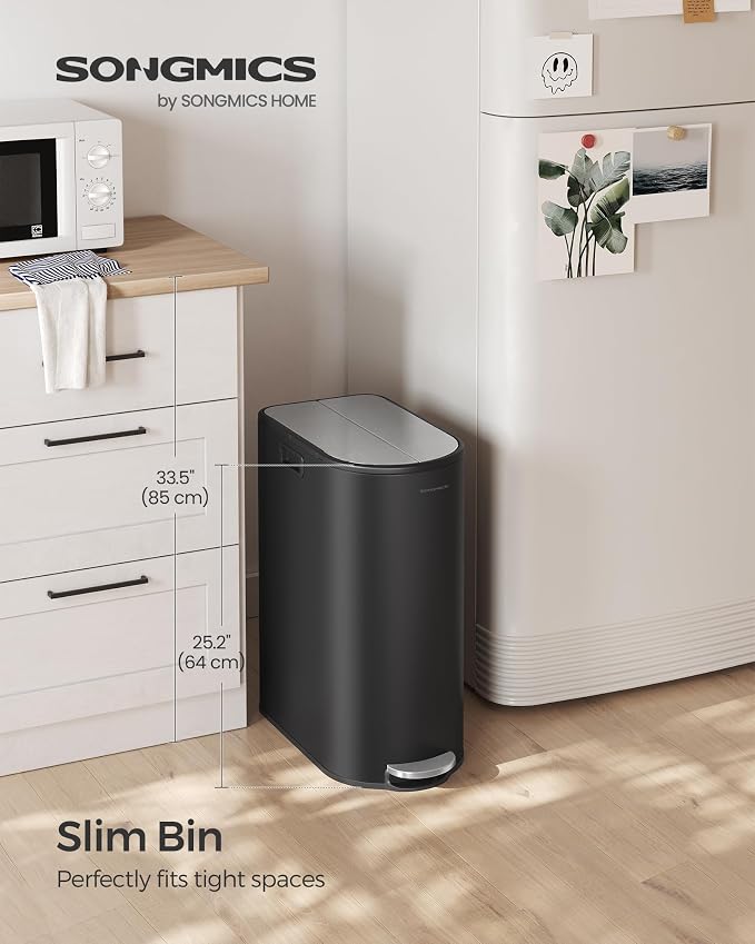 SONGMICS 13-Gallon Dual Kitchen Trash Can, 5.3 and 8 Gallon Compartments - Image 2