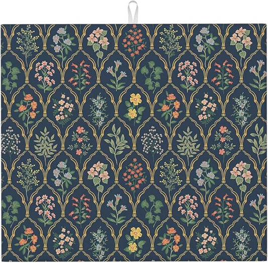 Vintage Flowers Dish Drying Mat 16x18 inches Microfiber Absorbent Fast Dry Mat by Unknown