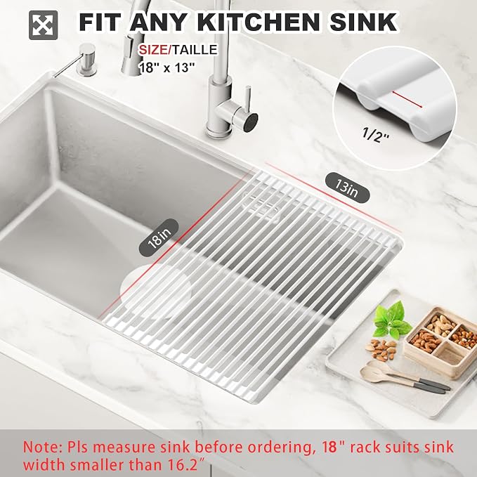 MERRYBOX Roll Up Dish Drying Rack, Silicone Wrapped Over The Sink Dish Rack - Image 2