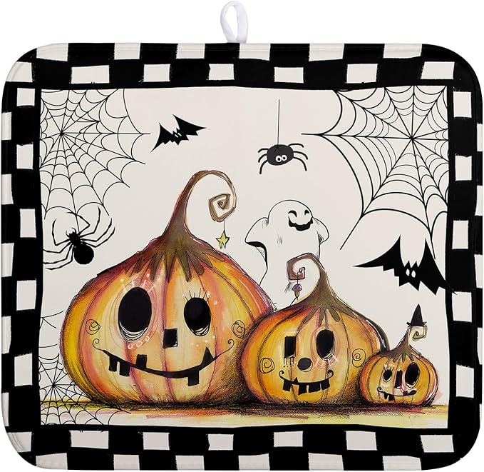 Halloween Kitchen Drying Mats for Dishes 16x18 In Orange Pumpkin Ghost Dish by Wnoesat