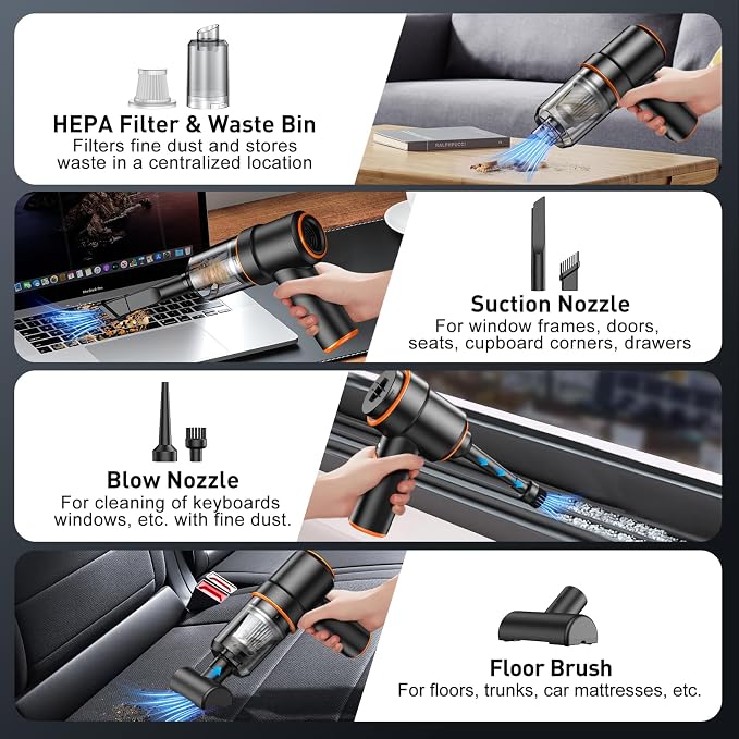 KMM Handheld Car Vacuum Cleaner, 9000PA Vacuum Cleaner & Air Duster, 120W High - Image 5