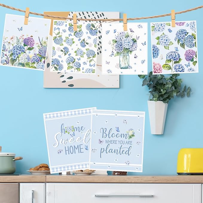 Floral Swedish Dishcloths for Kitchen, 6 Pack Blue Hydrangea Reusable Dish - Image 5