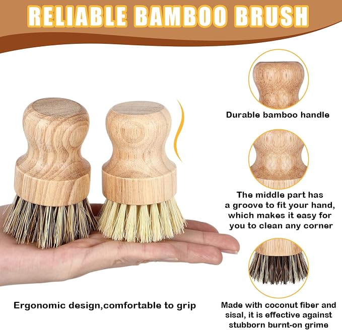 Nuenen 6 Packs Bamboo Dish Scrub Brushes Wooden Scrubbers Set Kitchen - Image 7