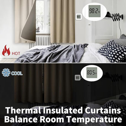 BGment 100% Blackout Curtains for Bedroom 84 Inch Length 2 Panels, Thermal Insulated Room Darkening Curtains Rod Pocket Soundproof Bedroom Living Room Window Curtains, Sand, Each 52 Inch Wide