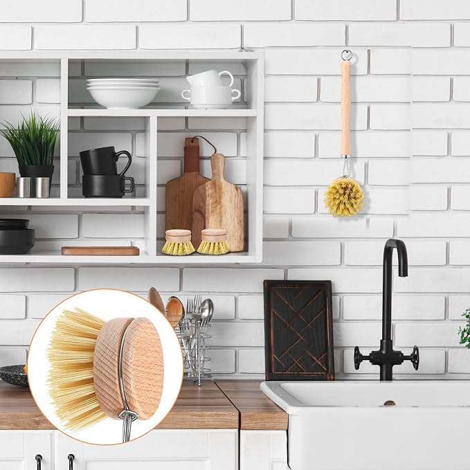 Boao Dish Brush with Beechwood Handle with 5 Replacement Heads Natural Wood - Image 5