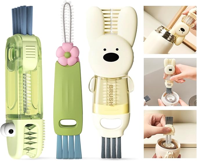 4 in 1 Cup Lid Cleaning Brush, 3 in 1 Bottle Brush, Cup Crevice Cleaning Tools by UNNGEIGEI