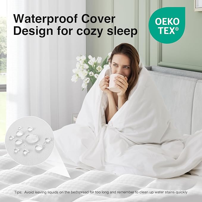 Novilla Full Mattress Topper, Extra Thick Pillow Top Mattress Pad with Down Alternative, Breathable Mattress Cover with for 8-21", Machine Washable Fitted Mattress Protector – Green-White