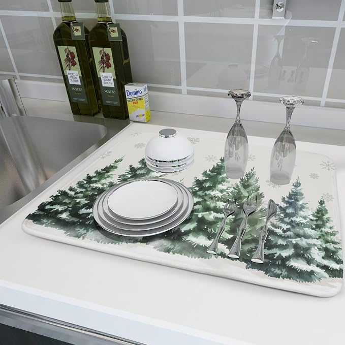 Christmas Dish Drying Mat 16x18 Inch Xmas Forest Tree Absorbent Dish Drainer - Image 6