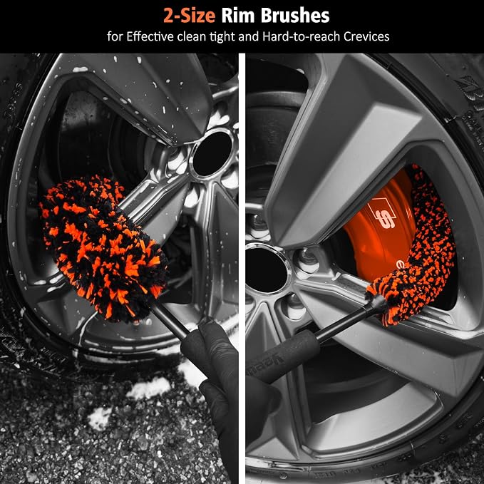YeewayVeh 4PCS Car Wheel Cleaning Kit, 2-Size Bendable Microfiber Wool Wheel - Image 4