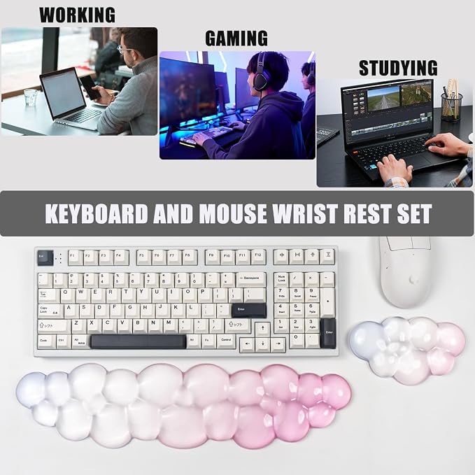 Ergonomic Cloud Silicone Gel Keyboard and Mouse Wrist Rest Set – Clear Wrist - Image 4
