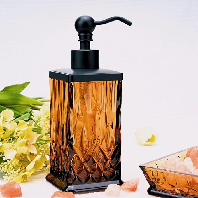 10Oz Amber Glass Soap Dispenser, Heavy Glass & Leak-Proof Rust-Resistant Pump - Image 2