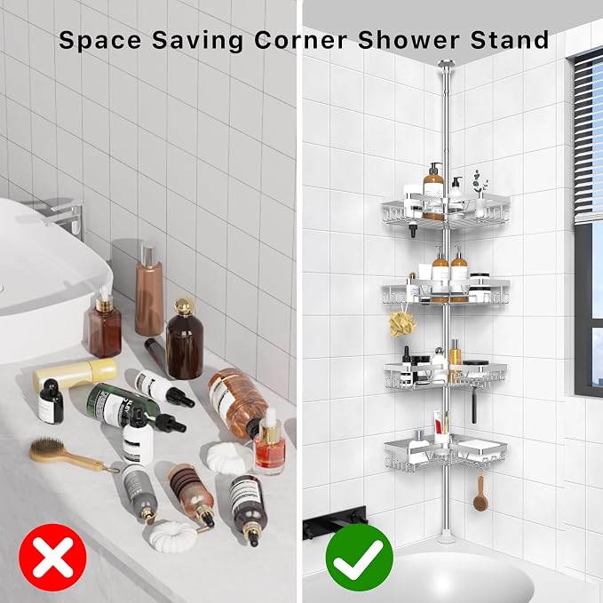 KEGII SUS304 Corner Shower Organizer, Stainless Steel Tension Pole Corner - Image 7