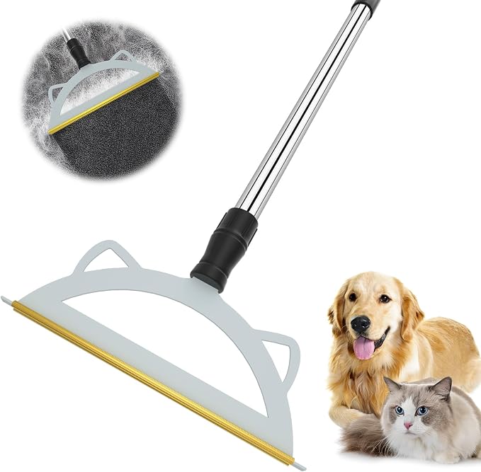 Carpet Rake for Pet Hair Removal, 49” Adjustable Long Handle Pet Hair Removal by HUICOCY