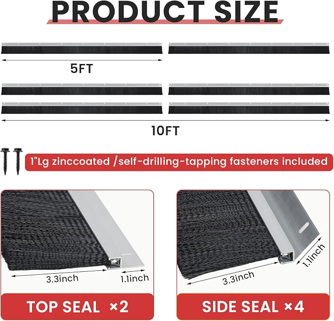 3" Roll up Garage Door Brush Seal, 10 x 10ft Nylon Brush Seal Kit - Image 3