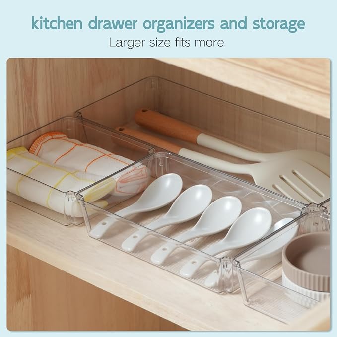 12 Pack Large Clear Plastic Drawer Organizer Trays, Desk Drawer Organizers and - Image 5
