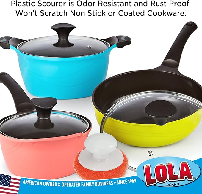 LOLA Plastic Mesh Non-Scratch Scouring Pad, 6 Pack, Hand Saving Comfort Knob - Image 3