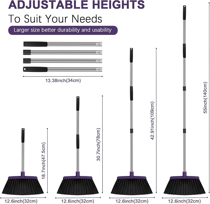 Heavy Duty Angle Broom, 55-Inch Long Handle Extra Wide 12.6 Inch Head, - Image 2