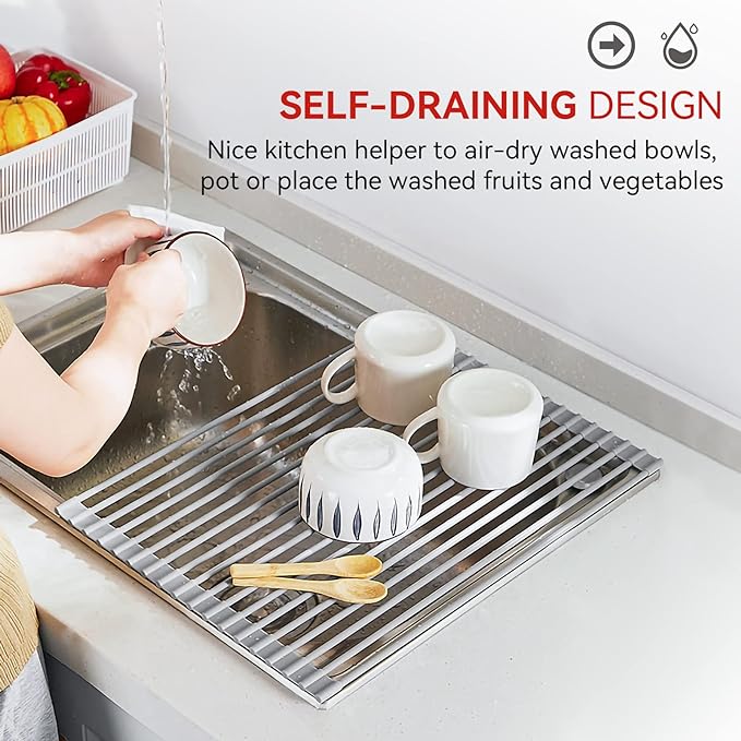 MERRYBOX Roll Up Dish Drying Rack, Over The Sink Dish Rack Foldable, - Image 3