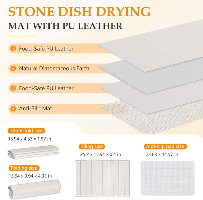 Stone Drying Mat for Kitchen Counter – Quick Dry PU-Coated Diatomaceous Earth - Image 3