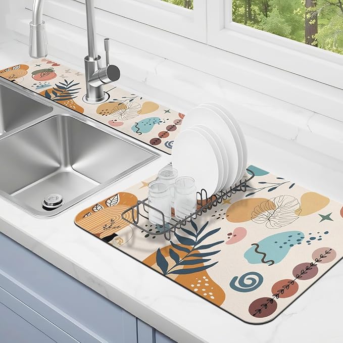 Dish Drying Mat for Kitchen Counter Matt, Super Absorbent Non-slip Rubber Backed by Kuyig+Home