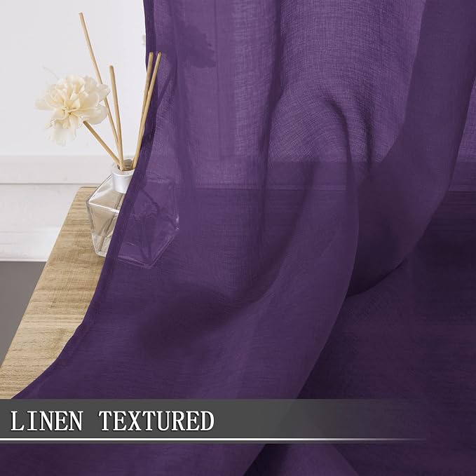 Tollpiz Sheer Curtain Linen Textured Bedroom Curtains Sheer Light Filtering Rod - Image 2