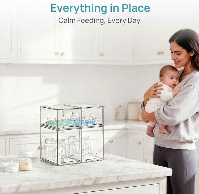Vtopmart 4 Pack Clear Baby Bottle Organizer Set, Stackable Storage Drawers Ideal - Image 5