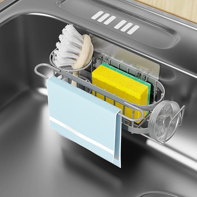 Cisily Grey Kitchen Sink Caddy Sponge Holder in the Sink, Stainless Steel by CISILYHOMELIFE