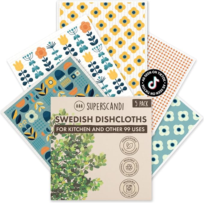 SUPERSCANDI 5 Pack Swedish Dishcloths by SUPERSCANDI