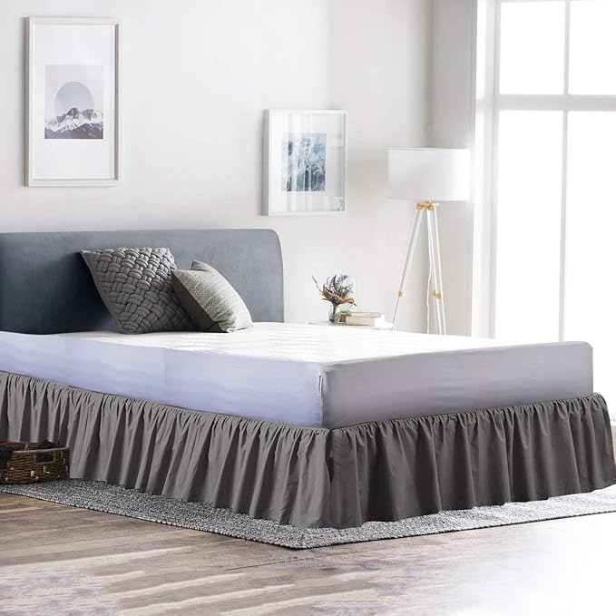 Bed Skirt - Ruffled Bed Skirt (Queen, Dark Grey) 12 Inch Drop Dust Ruffle with Platform, 100% Cotton 800 Thread Count Fabric - Dust Ruffle Bedskirt for Easy Fitting and Easy Care