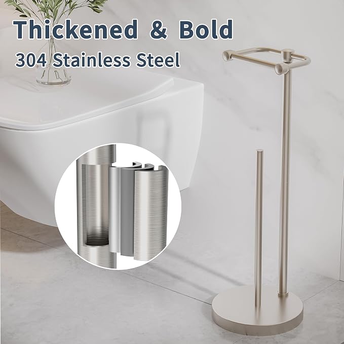Toilet Paper Holder Stand, Post Pivoting Design Free Standing Toilet Paper - Image 6