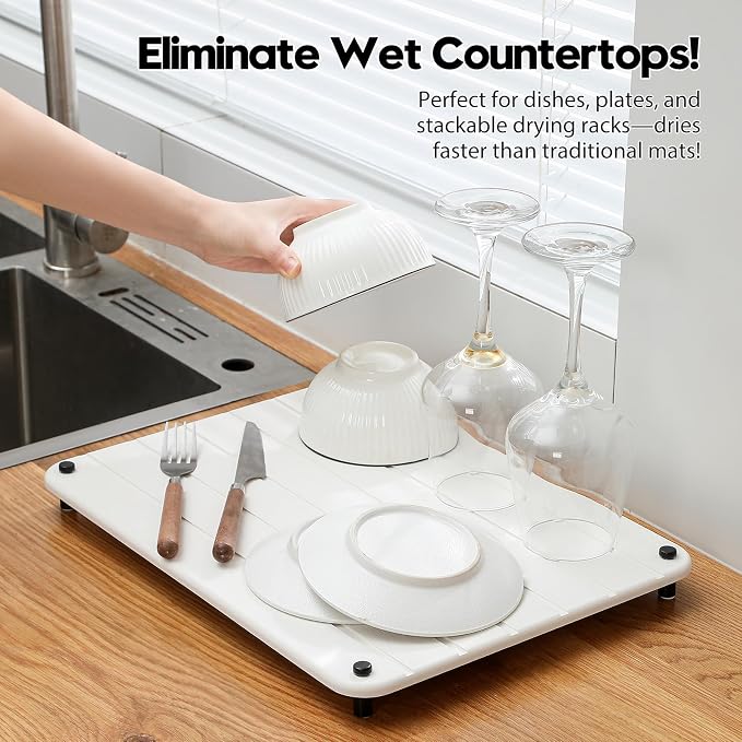 Stone Dish Drying Mat for Kitchen Counter, Water Absorbing Bathroom Tray Sink - Image 5