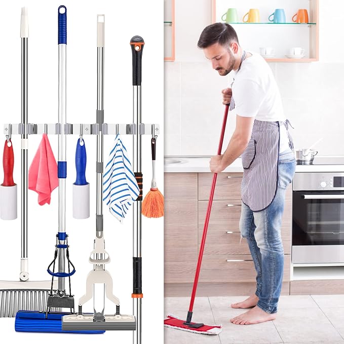 Piyl Broom Mop Holder Wall Mount Broom Hanger Wall Mounted Metal Organization - Image 6