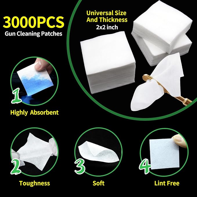 3000/1500PCS Gun Cleaning Patches+CLP Oil, Professional Wipes - Image 3