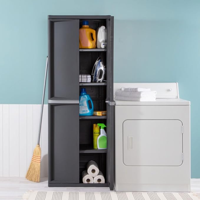 Sterilite 4 Shelf Cabinet, Lockable Utility Storage w/ Adjustable Shelves - Image 5