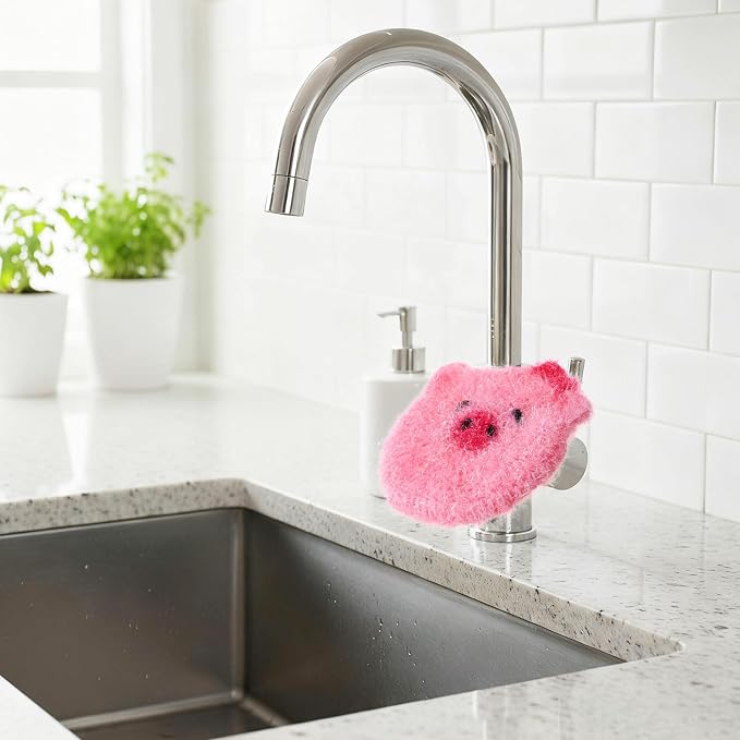 6 Piecs Cute Pig Shape Dish Sponge Dual Sided Non Scratch Pig Dish Washing - Image 6