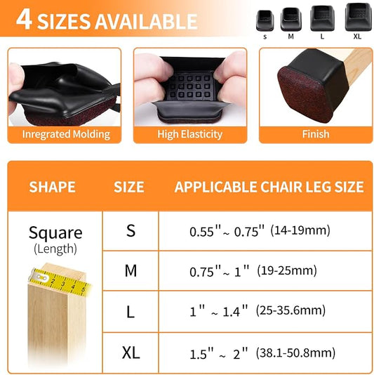 Ezprotekt 24 Pcs Extra Small Square Chair Leg Floor Protectors, Silicone Felt - Image 2