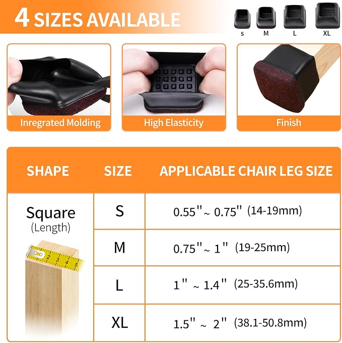 Ezprotekt 8 Pcs Extra Large Square Chair Leg Floor Protectors, Silicone Felt - Image 3