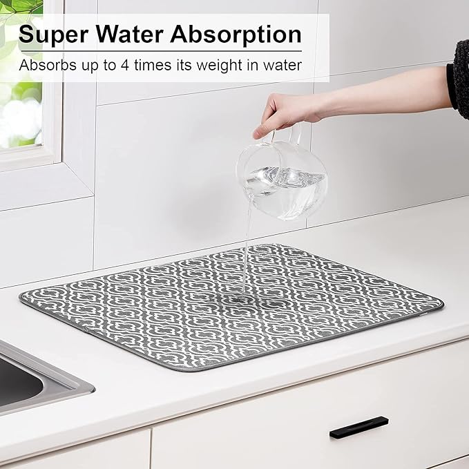 SUBEKYU 24" x 18" Dish Drying Mat, Dish Mat Drying Kitchen Mat Large, Absorbent - Image 3