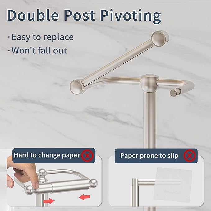 Toilet Paper Holder Stand, Post Pivoting Design Free Standing Toilet Paper - Image 3