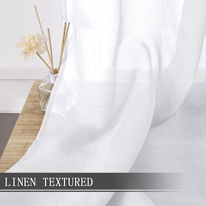 Tollpiz Sheer Curtains Bedroom Linen Textured Curtain Sheers Light Filtering - Image 2