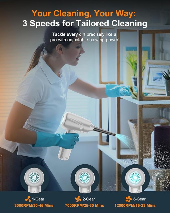 11-in-1 Compressed Air Duster, 3-Gear Adjustable 120000 RPM Electric Air Duster - Image 4
