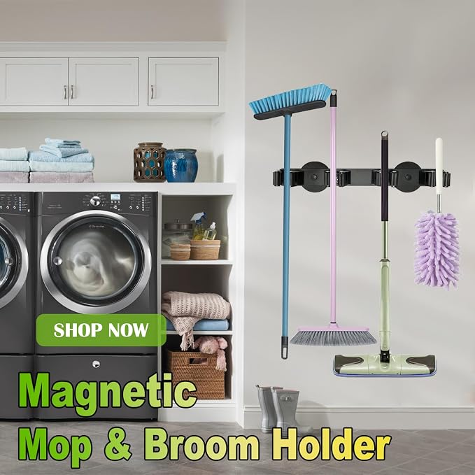 Strong Magnetic Mop Broom Holder, Heavy Duty Magnetic Mop Hanger - Image 3