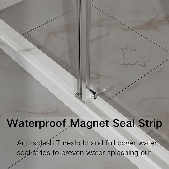 Frameless Shower Door 48" W x 72" H, 1/4" Clear Tempered Glass, Sliding Design - Image 6