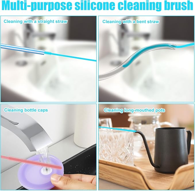 2pcs Silicone Straw Cleaner Brush, 9.44in Extra Long Reusable Straw Brush - Image 7