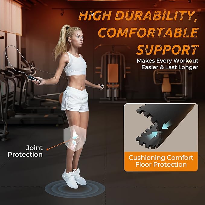 PRAISUN 0.6" Thicker Gym Mat, 24 Tiles 96 Sq Ft Workout Mats, Interlocking Foam - Image 7