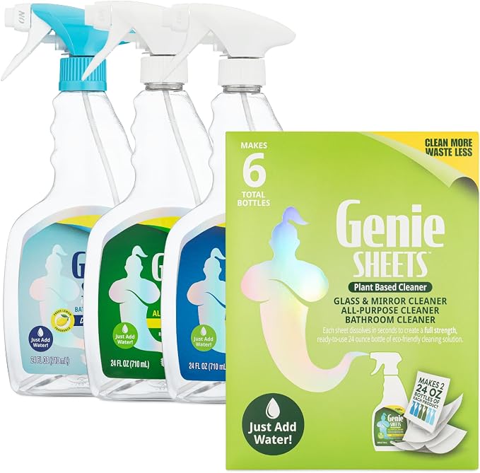 Genie Sheets All Purpose, Glass and Bathroom Cleaners Combo Pack | Concentrate by MicrofiberWholesale