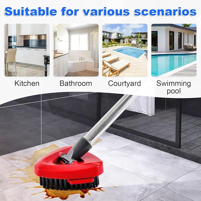 4-Section Stainless Steel Spin Mop Handles, Mop Base & Upgrade Scrub Brush Combo - Image 8