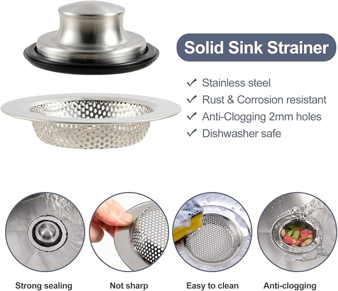 RQYEKDO Kitchen Sink Strainers Sink Stopper Kits, Stainless Steel Sink Drain - Image 3